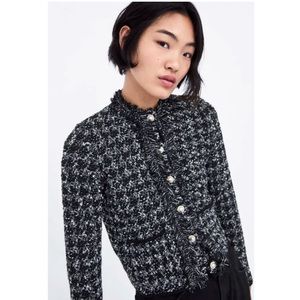 Zara Tweed Black and White Sweater Jacket